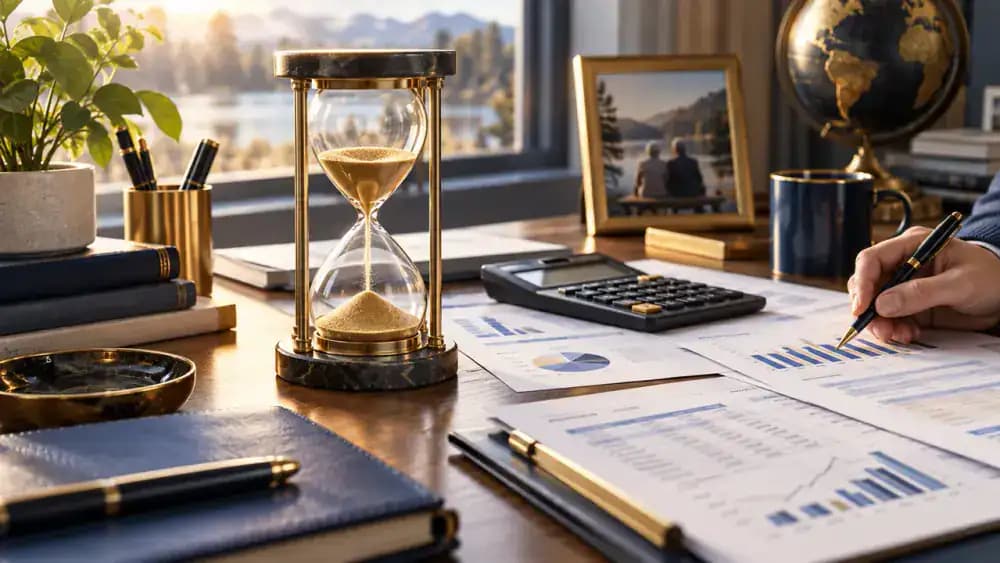 Hourglass representing the timing of retirement taxes