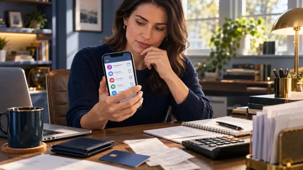 Consumer reviewing several recurring subscription charges on a phone