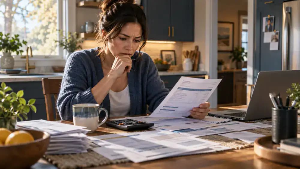Person reviewing medical bills at kitchen table