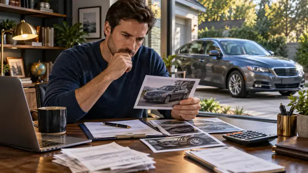 Buyer examines a privately offered used car while considering additional expenses.