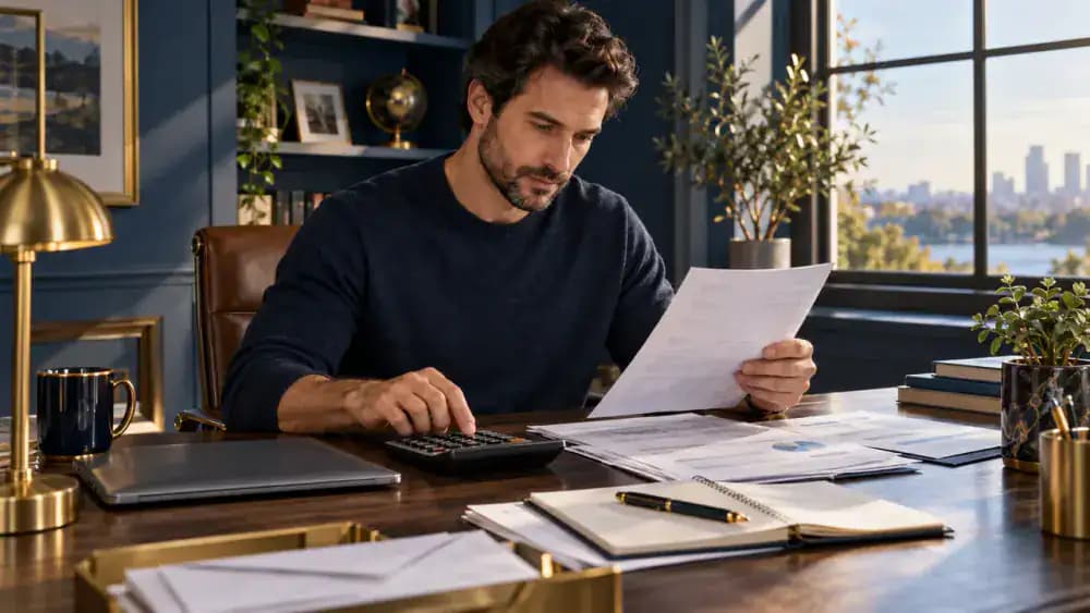 Person reviewing bank statement at home