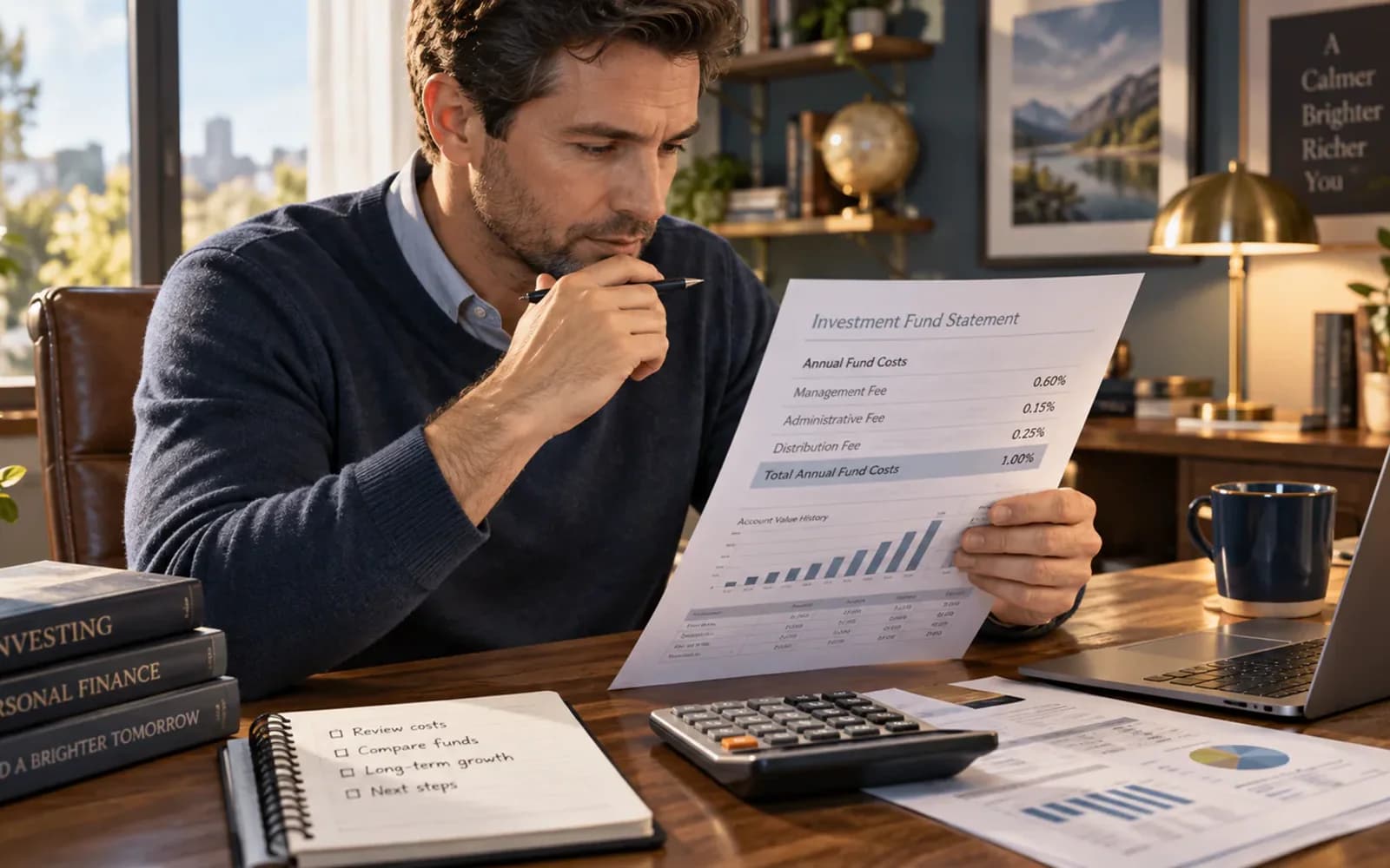 Investor reviewing a fund expense ratio on a financial statement