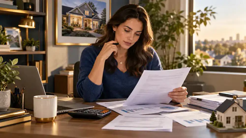 Home buyer reviewing loan papers
