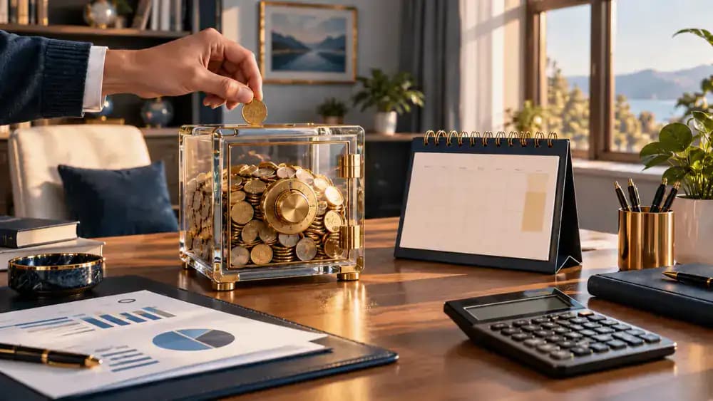 Stable horizontal financial indicator beside neatly stacked coins