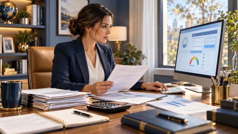 Loan officer reviewing a borrower's financial application
