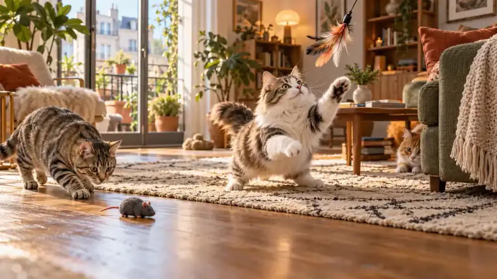 Cats showing different stalking and ambush play preferences