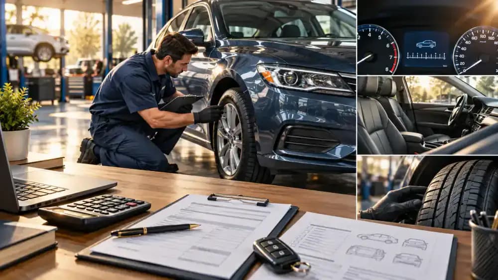 Mechanic inspecting factors that influence used vehicle value