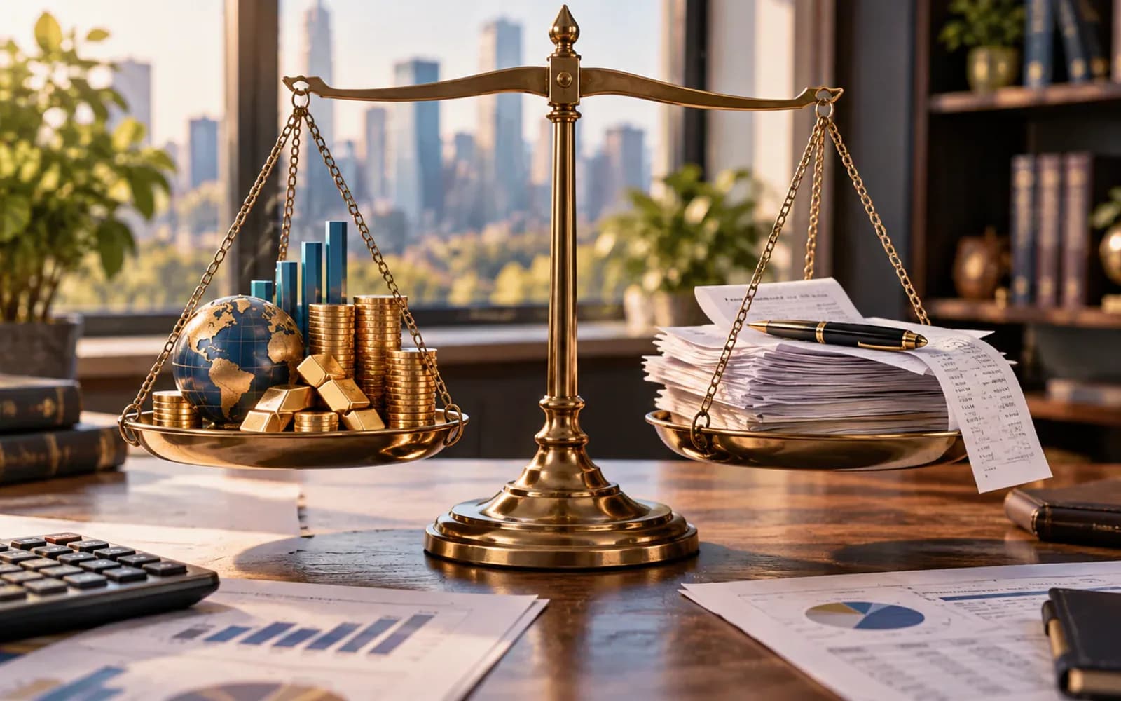 Balanced scale representing fund assets and operating expenses
