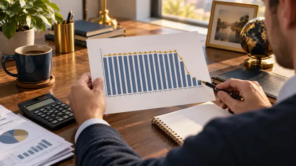 Balance chart declining from a high amount near the end of a month