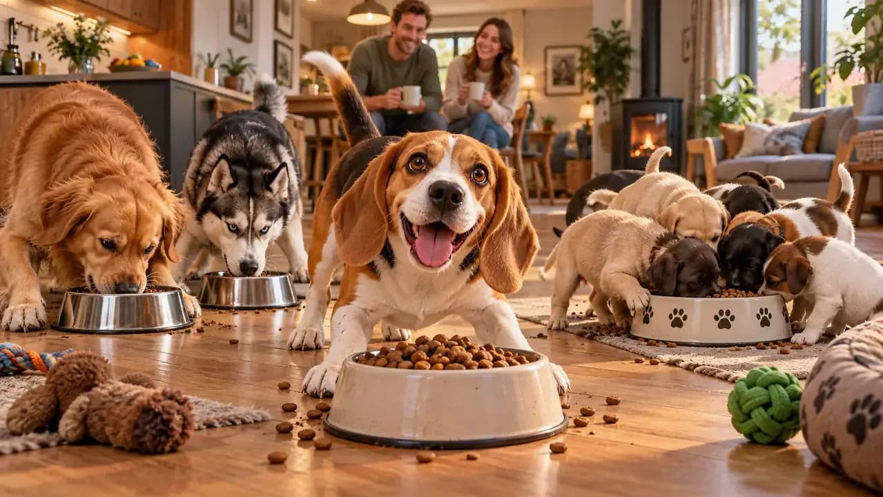 Dog pausing after eating while owner watches for signs of discomfort