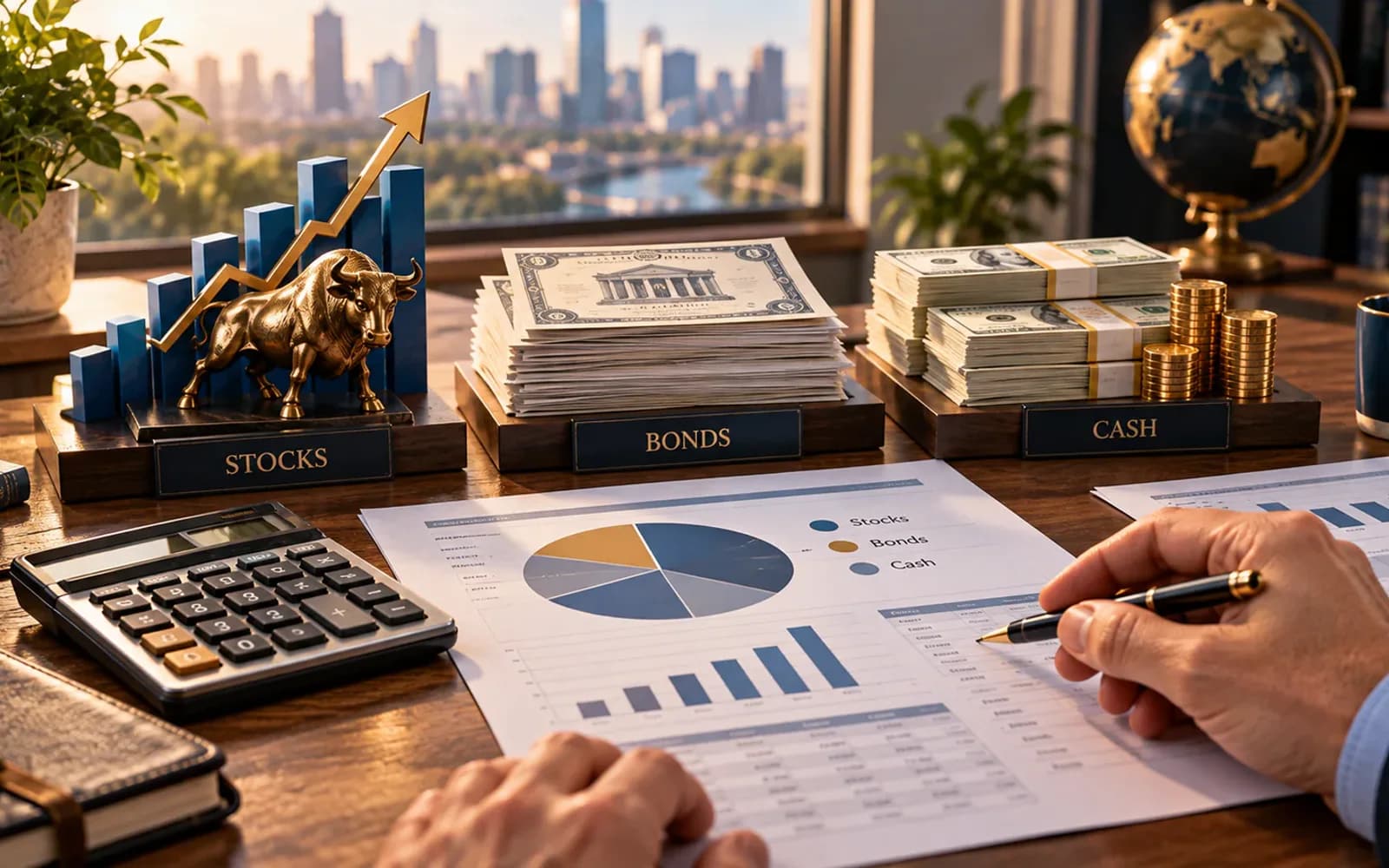 Portfolio containing stocks bonds cash and other investment assets
