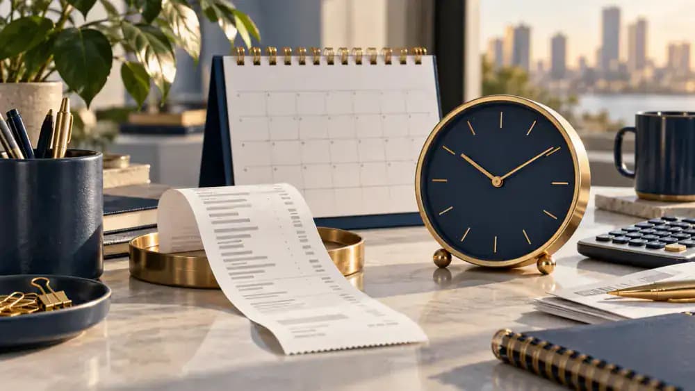 Purchase receipt beside a calendar representing the start of an interest period