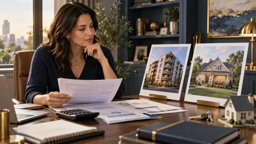 Person choosing between home options