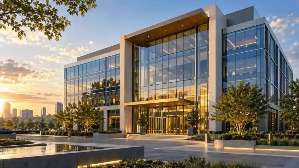 Modern insurance company building symbolizing the insurer's contractual role.