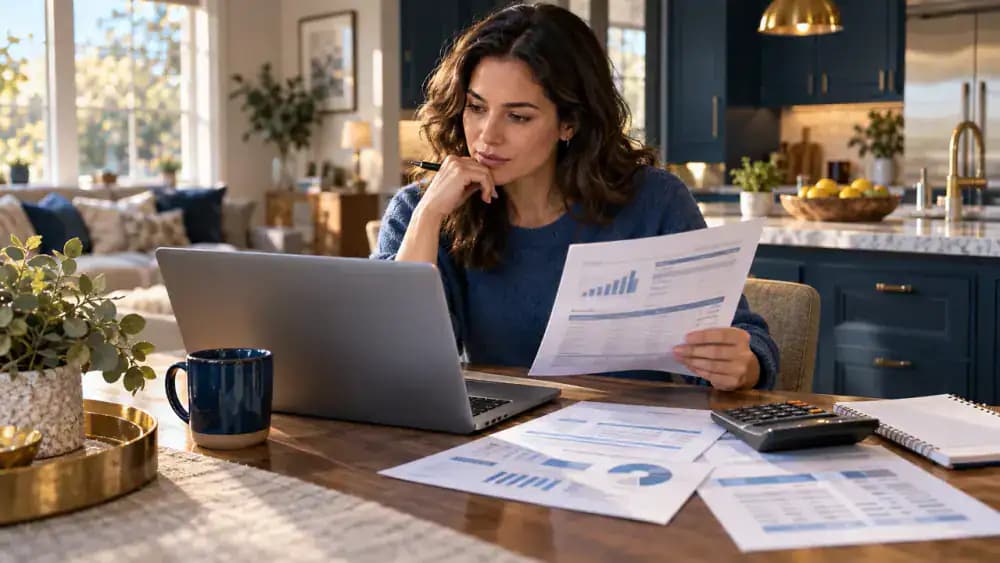 Financial documents being reviewed during mortgage underwriting