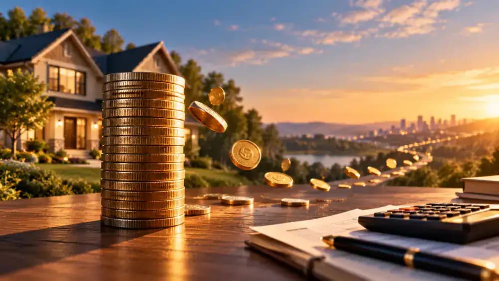 Large stack of unpaid principal coins remaining in place while smaller payment coins drift away.