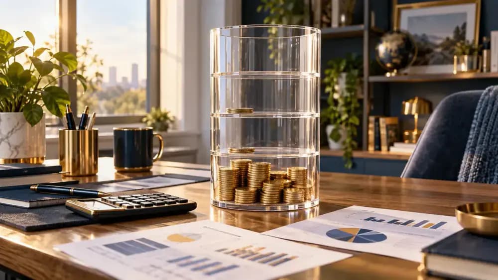 Coins filling the first level of a tax bracket container