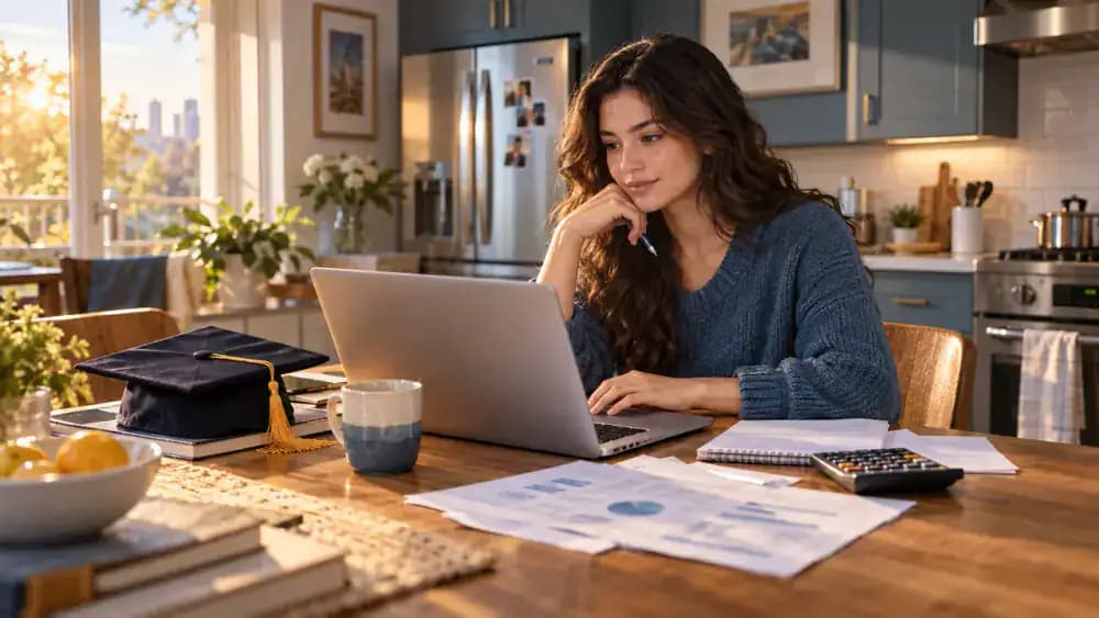Graduate reviewing a loan account during the grace period