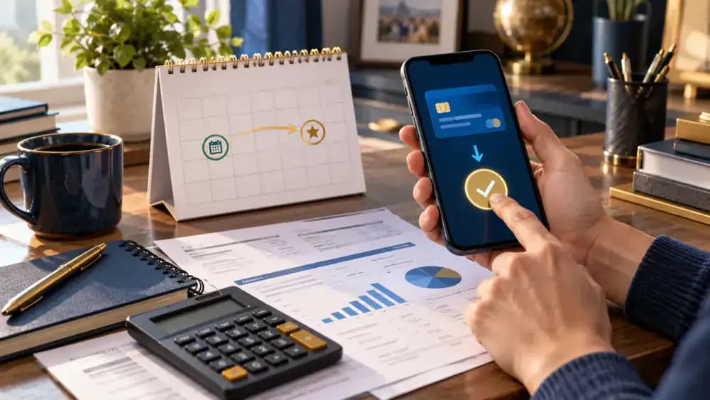 Hand making an early credit card payment on a phone