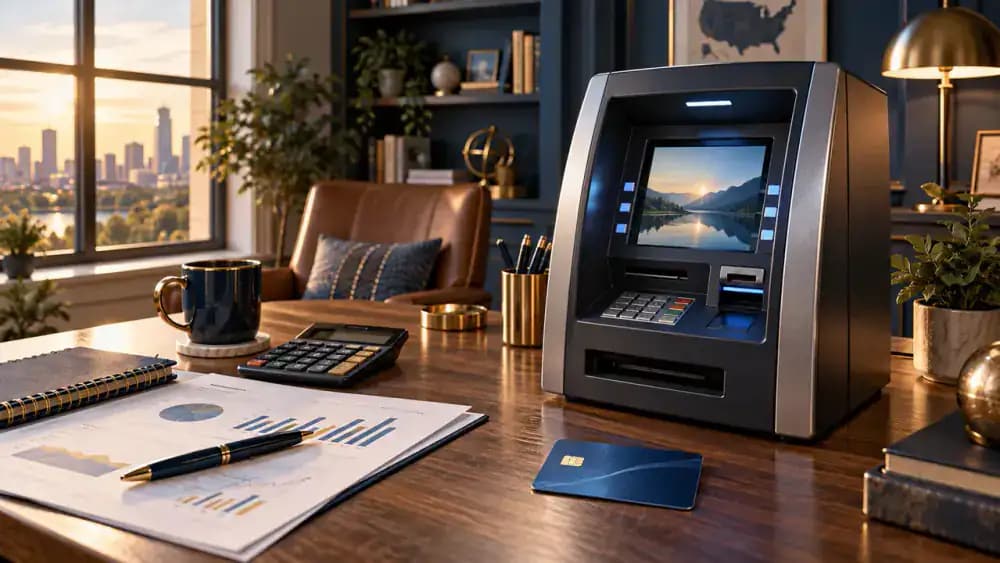 ATM and debit card on table