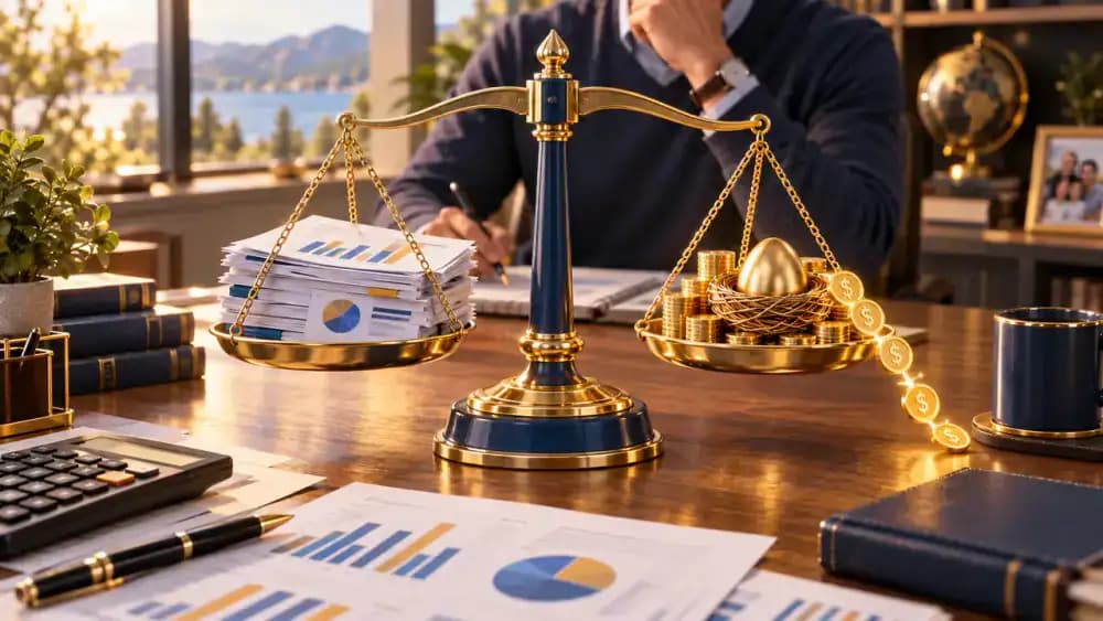Balanced scale comparing taxes today and taxes in retirement