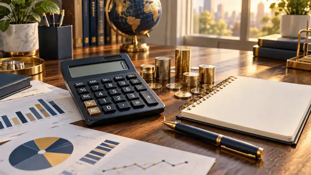 Calculator and a small group of dollar bills
