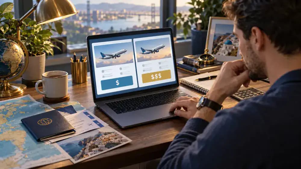 Traveler comparing portal and direct travel prices