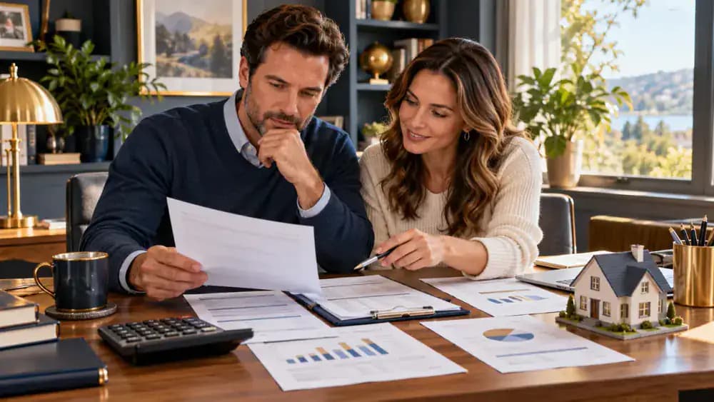 Couple reviewing a mortgage application beside an existing loan statement