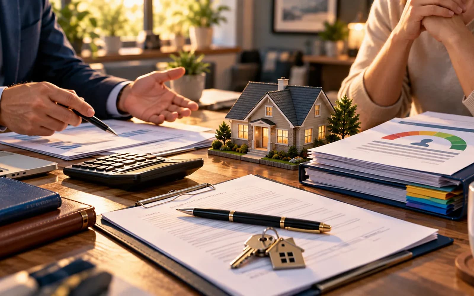 Mortgage risk factors displayed around a house model