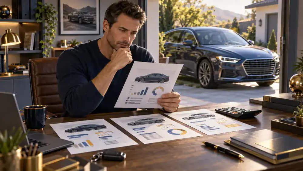 Vehicle owner comparing several car valuation offers