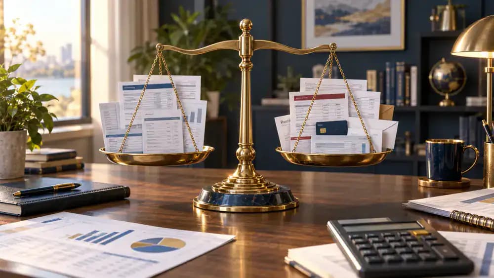 Scale balancing household income against monthly debt payments