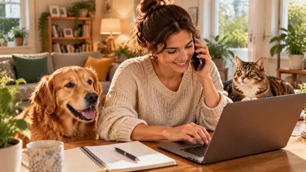 A pet owner calls a trusted family member to arrange emergency contact support and enters the person's details into a generic microchip registration form.
