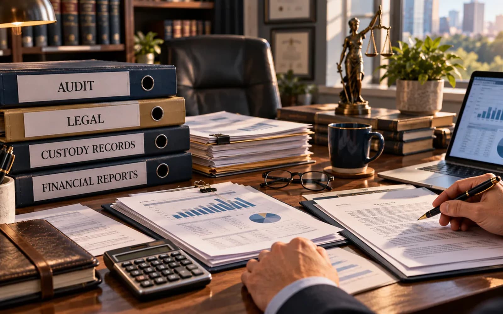 Legal accounting custody and reporting documents representing fund administration