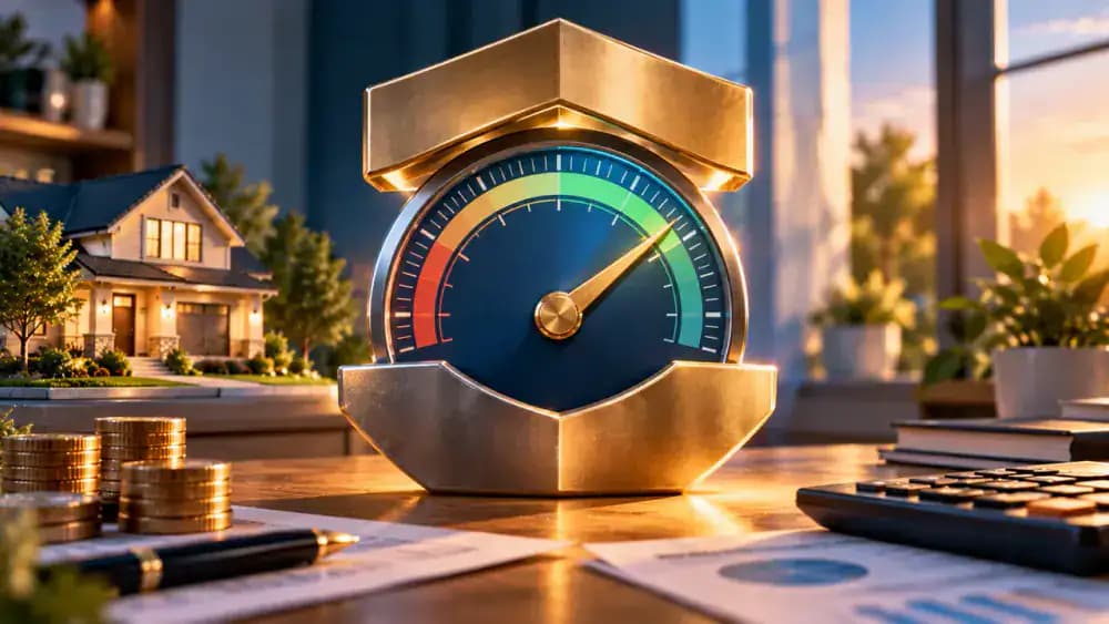 Financial rate gauge with an adjustable needle, lower boundary, and protective upper limit.