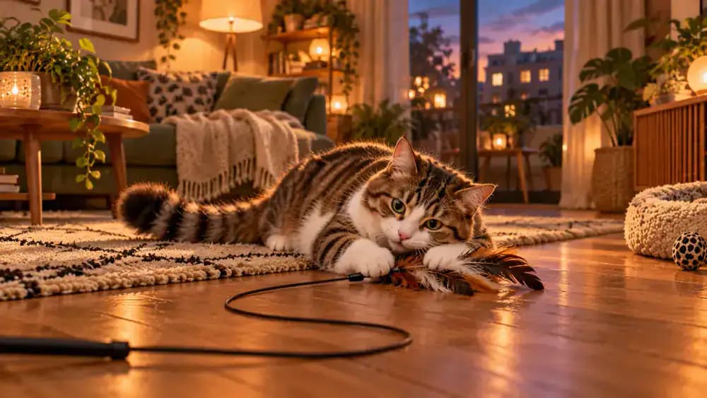 Cat making a final capture at the end of play