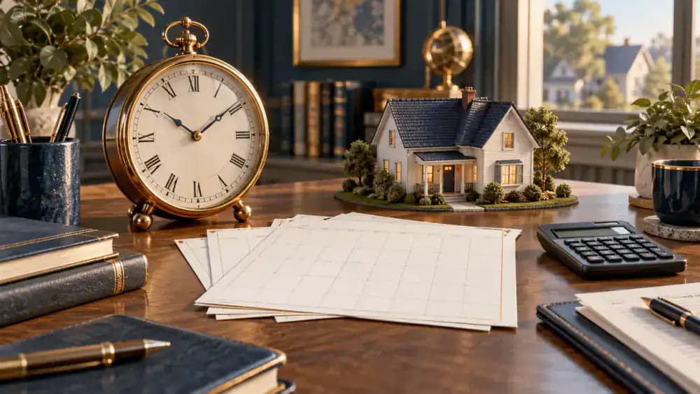 Clock and calendar representing the importance of matching insurance duration to financial commitments.