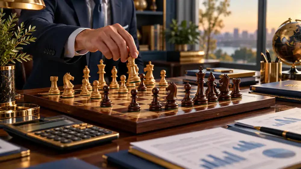 Carefully arranged chess pieces illustrating thoughtful financial risk management.