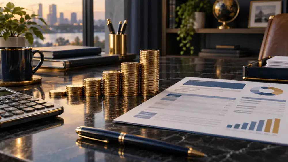 Credit card statement beside accumulated coins representing deferred interest charges