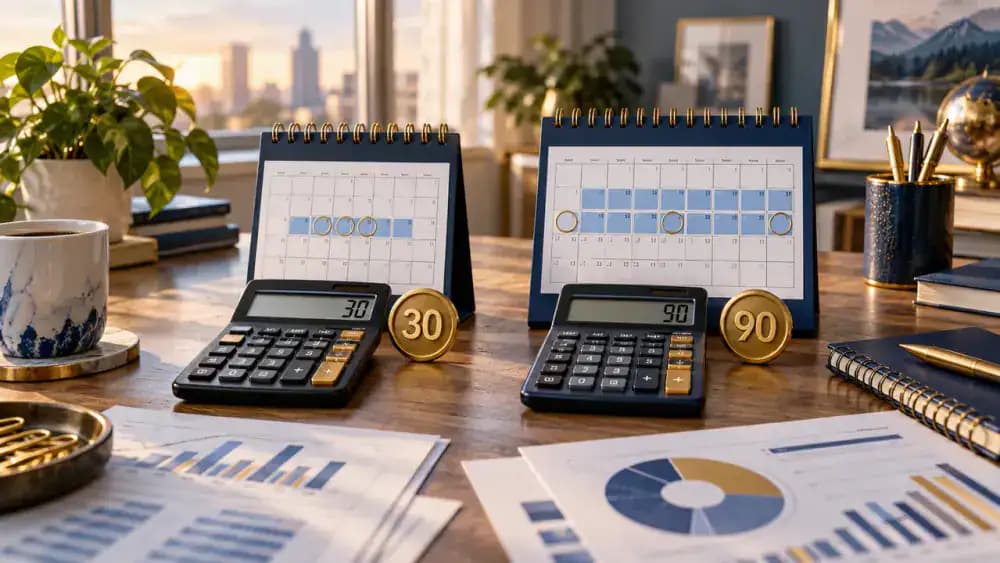 Two calculators showing different day-count conventions