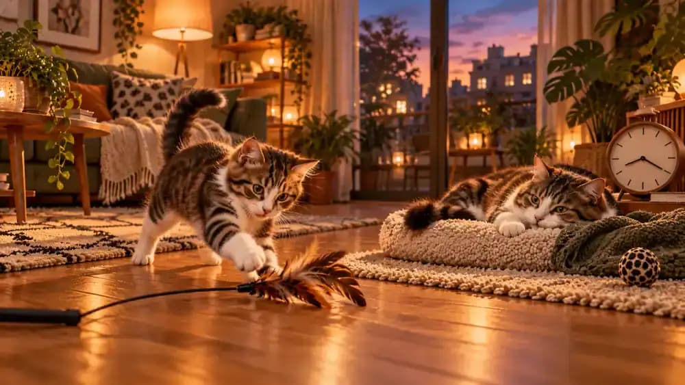 Short interactive cat play session at home