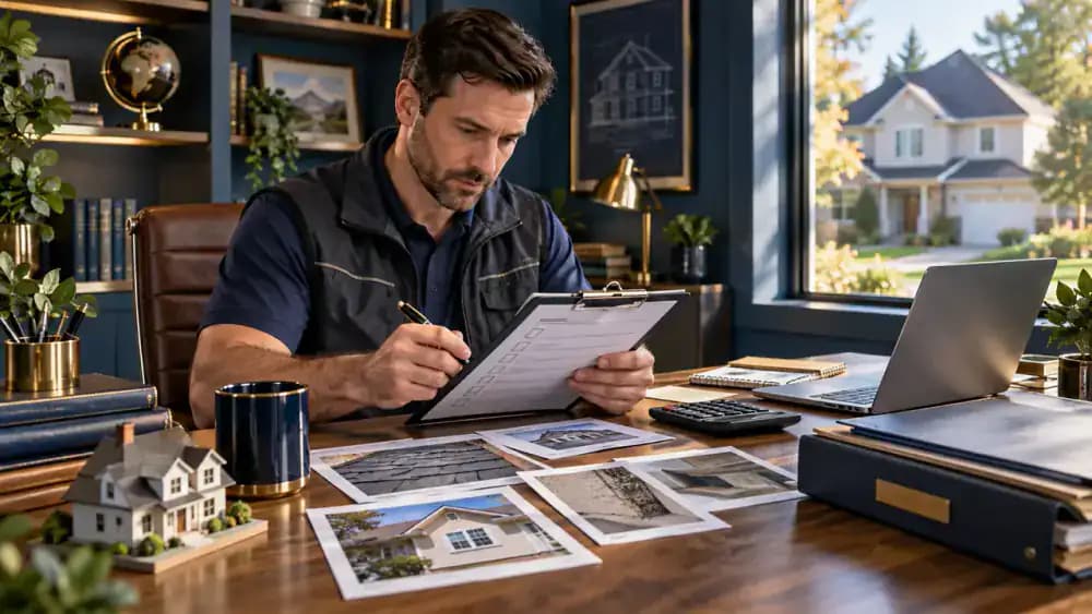 Home inspector examining a property during maintenance review