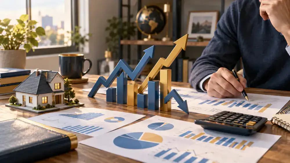 Economic trend arrows showing changing market conditions