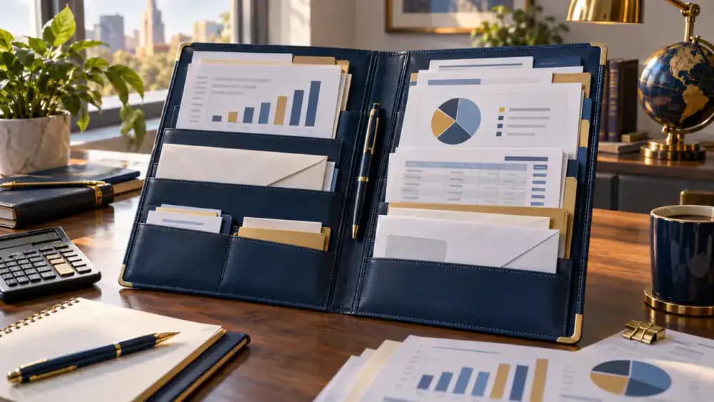 Organized folder containing loan contracts and collection correspondence