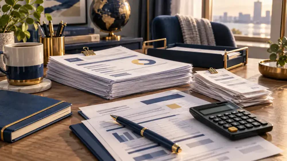Magnifying glass comparing two financial records