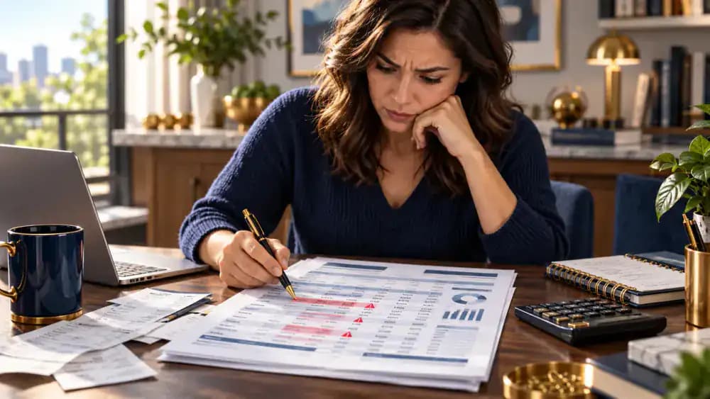 Consumer carefully reviewing a bank statement for unauthorized transfers