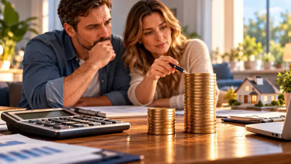 Small stack of coins representing a $333 interest-only payment beside a taller stack representing a $607 amortizing payment.