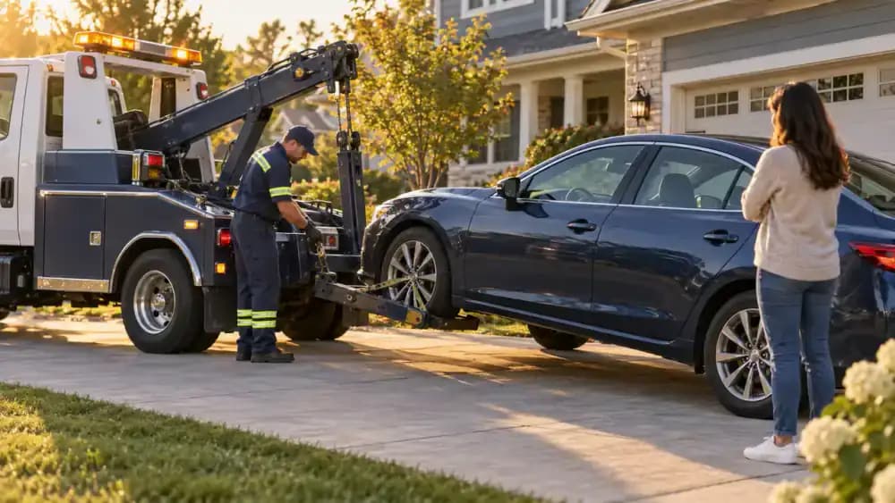 Tow truck removing a financed car after loan default