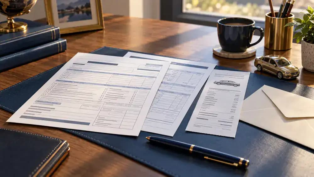 Seller comparing vehicle sale proceeds with original purchase documents.