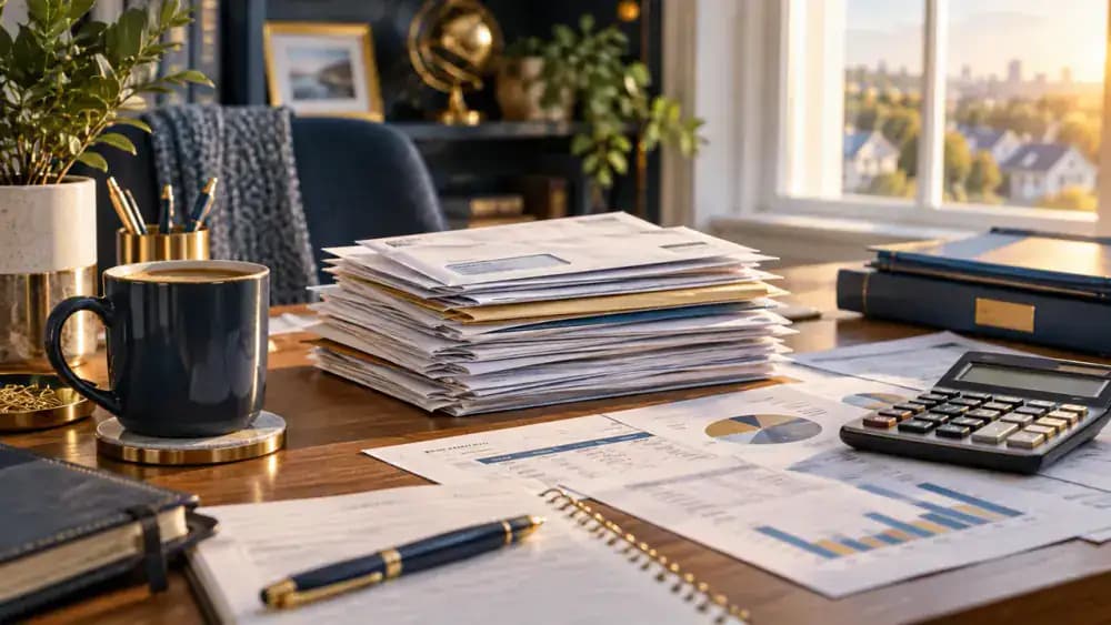 Stack of household bills representing recurring home expenses