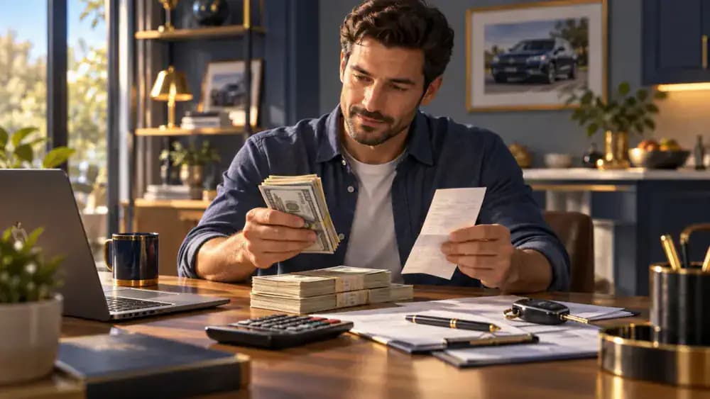 Depreciating used vehicle illustrated alongside declining stacks of money.